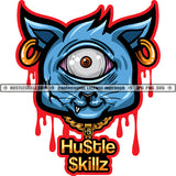 Cartoon Zombie Cat Horror Face Design Element Cat Devil Eye Blood Dripping Hustler Hustling SVG JPG PNG Vector Clipart Cricut Cutting Files