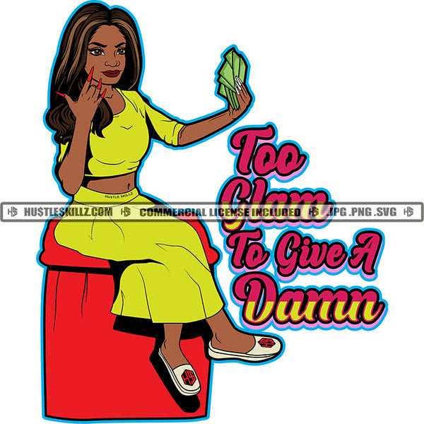 To Glam To Give A Damn Black Woman Looking Mirror Sitting Chair Stool Slippers Hustle Skillz JPG PNG  Clipart Cricut Silhouette Cut Cutting