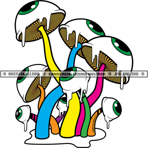 Mushrooms Eyeballs Eyes Colorful Organic Forest Plant Vegetation Fungus Hustle Skillz JPG PNG  Clipart Cricut Silhouette Cut Cutting