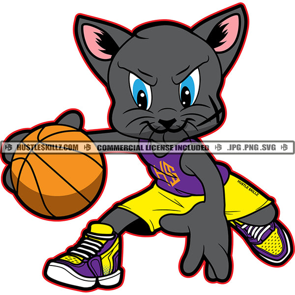 Gangster Mouse Playing Basketball Hoops Sports Purple Yellow Uniform Grind Hustle Skillz JPG PNG  Clipart Cricut Silhouette Cut Cutting