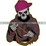 Skeleton Skull Wearing Hoodie Baseball Cap Hat Death Bones Chains Grind Hustle Skillz JPG PNG  Clipart Cricut Silhouette Cut Cutting