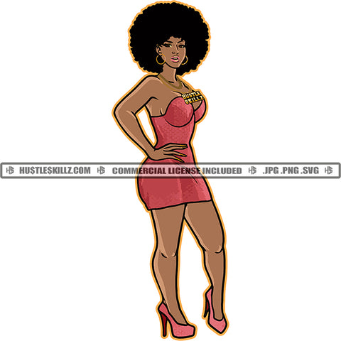 African American Sexy Woman Standing Nubian Girl Curly Hair Black Girl Wearing Party Dress Magic Ski Gangster SVG JPG PNG Vector Clipart Cricut Cutting Files