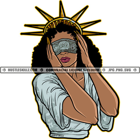 African American Woman Statue Liberty Design Element Melanin Girl Blind Eye Black Girl Curly Hair Magic Ski Mask Gangster SVG JPG PNG Vector Clipart Cricut Cutting Files