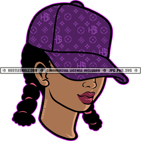 Melanin Woman Baseball Cap Hat Fashion Girl Braids Ponytails Nubian No Face SVG JPG PNG Vector Clipart Cricut Cutting Files