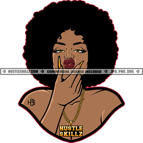 African American Sexy Woman Nubian Girl Kiss Design Element Black Girl Curly Hair Magic Ski Mask Gangster SVG JPG PNG Vector Clipart Cricut Cutting Files