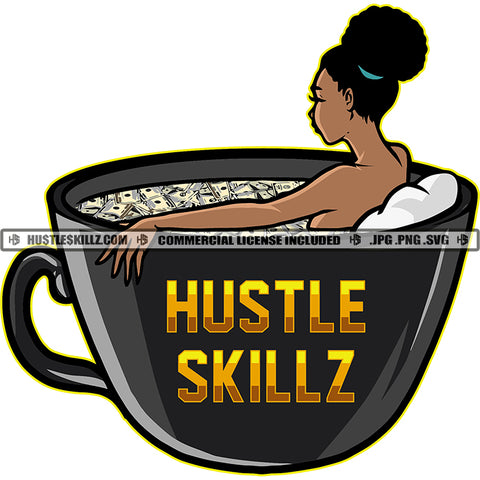 African American Woman Sitting On Coffee Mug Melanin Girl Afro Hair Black Girl No Face Design Element Magic Ski Mask Gangster SVG JPG PNG Vector Clipart Cricut Cutting Files