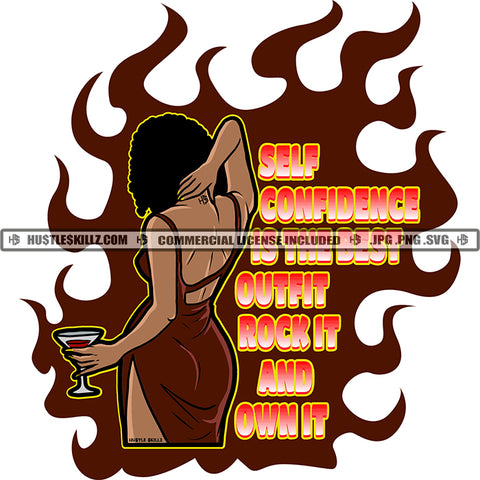 Self Confidence Is The Best Outfit Rock It And Own It Quote Color Vector African American Wearing Half Cloth Melanin Girl Backside Design Element SVG JPG PNG Vector Clipart Cricut Cutting Files