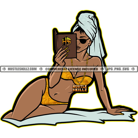 African American Sexy Woman Melanin Nubian Girl Sitting On Floor Black Girl Wearing Bikini Design Element Magic Ski Mask Gangster SVG JPG PNG Vector Clipart Cricut Cutting Files