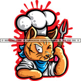 Cartoon Chef Scarface Cat Colorful Design Element Cat Hand Knife SVG JPG PNG Vector Clipart Cricut Cutting Files