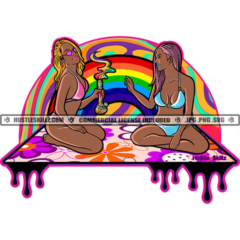 African American Woman Smoking Marijuana Melanin Nubian Girl Sitting On Floor Black Girl Magic Rainbow Background Design Element Mask Gangster SVG JPG PNG Vector Clipart Cricut Cutting Files