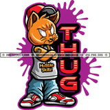 Gangster Cat Standing Vector Color With THUG Text Cat Wearing Hat On Head Vector Hustle And Grind Colorful Artwork Clipart JPG PNG SVG
