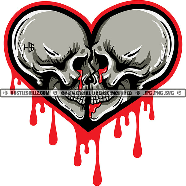 Skull Skelton Head Heart Design Element Blood Dripping SVG JPG PNG Vector Clipart Cricut Cutting Files