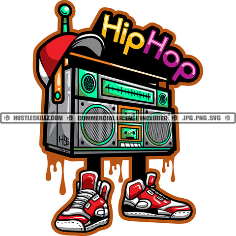 Hip Hop Quote Color Vector Radio Music Box Wearing Hat Design Element SVG JPG PNG Vector Clipart Cricut Cutting Files