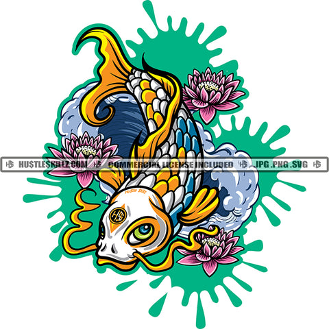Colorful Artwork Monster Fish Lotus Flower Design Element SVG JPG PNG Vector Clipart Cricut Cutting Files
