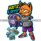 Hustle And Grind Quote Color Vector Cat Holding Bag Design Element Dripping Money Hard Hustler Design Element Hustler Hustling Clipart JPG PNG SVG