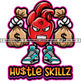 Hustle Skillz Quote Color Vector Evil Money Bag Cartoon Angry Face Design Element Holding Money Bag Dripping Hard Hustler Hustler Hustling Clipart JPG PNG SVG