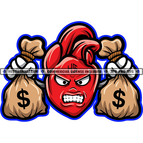 Human Heart Holding Bags Of Cash Money Dollar Signs Hustle Skillz JPG PNG  Clipart Cricut Silhouette Cut Cutting