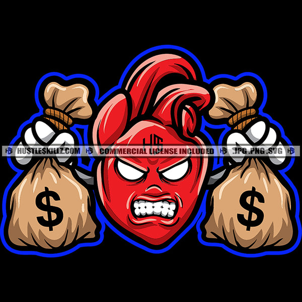 Evil Red Head Angry Face Vector Money Bag Holding Design Element Heart Hustler Clipart Hustler Hustling JPG PNG SVG