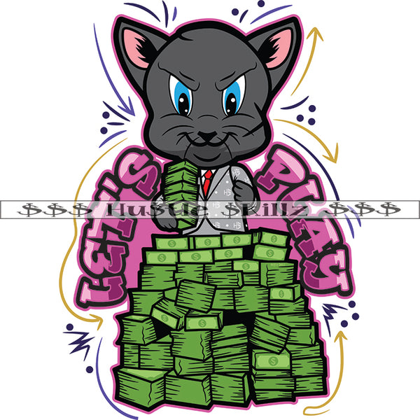 Lets Play Quotes Color Vector Scarface Gangster Cat Money Bundle Design Element Smile Face Bad Ass Cat White Background Hustler Hard Hustler Hustling Clipart JPG PNG SVG