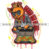 Paid In Full Red Quote Color Vector Gangster Cat Holding Gun And Money Bitcoin Briefcase Design Element Crown On Head Text Hustler Hard Hustling Clipart JPG PNG SVG