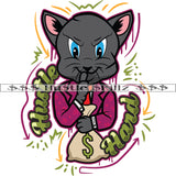 Hustle Hand Quote Color Vector Scarface Gangster Cat Holding Money Bag Design Element Smile Face Hustler Hustling Clipart JPG PNG SVG
