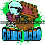 Grind Hard Text Color Vector Icecream Grind Wearing Sunglass Money Box Design Element Hustler Hustling Hip Hop Swag Bitcoin Clipart JPG PNG SVG