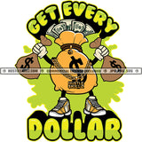 Get Every Dollar Quotes Color Vector Cartoon Gangster Money Bag Design Element Holding Money Bag SVG JPG PNG Vector Clipart Cricut Cutting Files