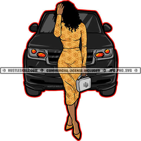 African American Rich Girl Standing On Cars Melanin Nubian Girl Black Girl Magic Ski Mask Gangster SVG JPG PNG Vector Clipart Cricut Cutting Files