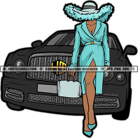 African American Rich Girl Standing On Car Melanin Nubian Girl Wearing Hat Design Element Magic Ski Mask Gangster SVG JPG PNG Vector Clipart Cricut Cutting Files