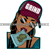 Young Melanin Woman Wearing Sunglasses Biting Marijuana On Paper Vector Women With Hat Grind Cannabis Artwork Silhouette SVG JPG PNG Vector Clipart Cricut Cutting Files