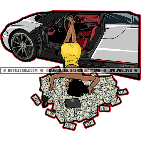 African American Rich Gils Sleeping On Bundle Money Melanin Nubian Girl On Lamborghini Cars Magic Ski Black Girl Gangster SVG JPG PNG Vector Clipart Cricut Cutting Files