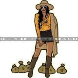 African American Rich Girl Standing Money Bag On Floor Nubian Girl Wearing Sunglass Black Girl Magic Ski Mask Gangster SVG JPG PNG Vector Clipart Cricut Cutting Files