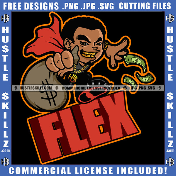 Flex Quote Color Vector African American Man Holding Money Bag Smile Face Melanin Nubian Man Money Dripping Magic Ski Mask Gangster SVG JPG PNG Vector Clipart Cricut Cutting Files