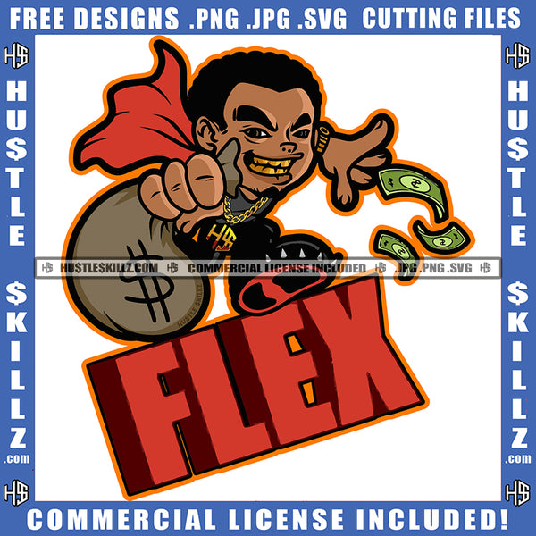 Flex Quote Color Vector African American Man Holding Money Bag Smile Face Melanin Nubian Man Money Dripping Magic Ski Mask Gangster SVG JPG PNG Vector Clipart Cricut Cutting Files