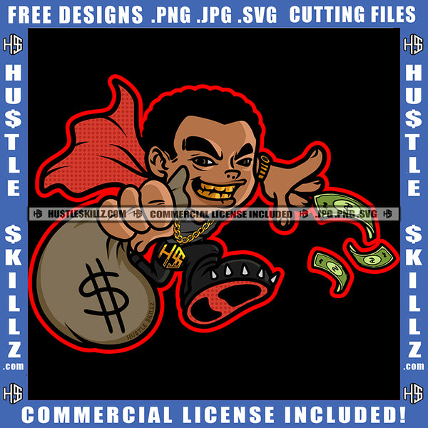 African American Man Smile Face Melanin Man Holding Money Bag Magic Ski Mask Gangster SVG JPG PNG Vector Clipart Cricut Cutting Files