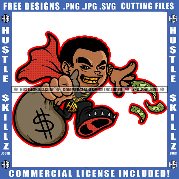 African American Man Smile Face Melanin Man Holding Money Bag Magic Ski Mask Gangster SVG JPG PNG Vector Clipart Cricut Cutting Files