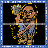 African American Man Holding Money Bundle Melanin Nubian Black Man Smoking Marijuana Design Element Magic Ski Gangster SVG JPG PNG Vector Clipart Cricut Cutting Files