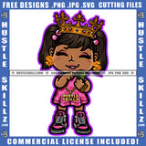 African American Cute Girls Melanin Nubian Girl Crown On Head Design Element Magic Ski Mask Gangster SVG JPG PNG Vector Clipart Cricut Cutting Files