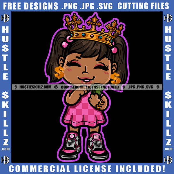 African American Cute Girl Smile Face Melanin Nubian Girl Crown On Head Design Element Magic Ski Mask Gangster SVG JPG PNG Vector Clipart Cricut Cutting Files