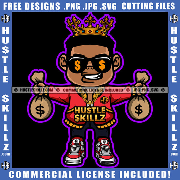 African American Gangster Boy Holding Money Melanin Nubian Man Wearing Sunglass Crown On Head Design Element Magic Ski Mask Gangster SVG JPG PNG Vector Clipart Cricut Cutting Files