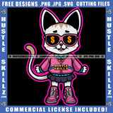 Cartoon Cute Cat Standing Wearing Sunglass Design Element Magic Ski Mask Gangster SVG JPG PNG Vector Clipart Cricut Cutting Files