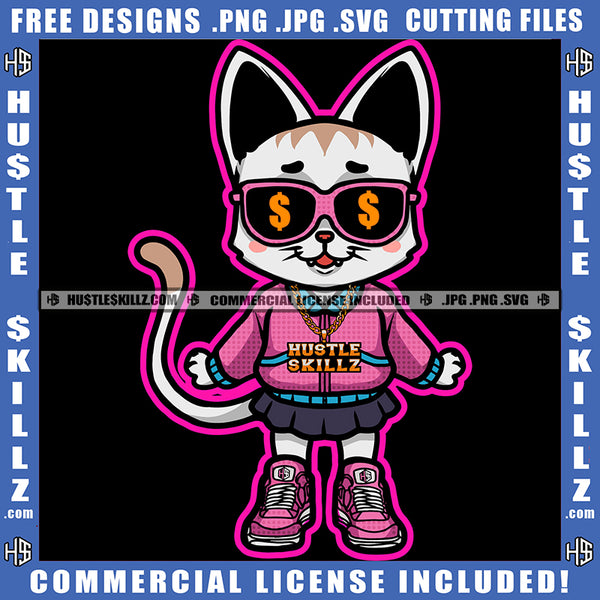 Cartoon Cute Cat Standing Wearing Sunglass Design Element Magic Ski Mask Gangster SVG JPG PNG Vector Clipart Cricut Cutting Files