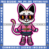 Cartoon Cute Cat Standing Wearing Sunglass Design Element Magic Ski Mask Gangster SVG JPG PNG Vector Clipart Cricut Cutting Files