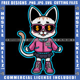 African American Cute Cat Wearing Sunglass Smile Face Design Element Magic Ski Mask Gangster SVG JPG PNG Vector Clipart Cricut Cutting Files