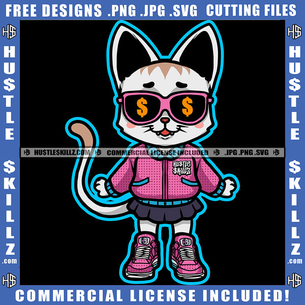 African American Cute Cat Wearing Sunglass Smile Face Design Element Magic Ski Mask Gangster SVG JPG PNG Vector Clipart Cricut Cutting Files