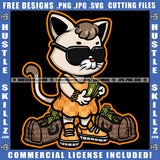 Cartoon Gangster Cat Wearing Sunglass Design Element Cat Holding Money And Money Bag On Floor Magic Ski Mask Gangster SVG JPG PNG Vector Clipart Cricut Cutting Files