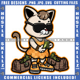 Cartoon Gangster Cat Wearing Sunglass Design Element Cat Holding Money And Money Bag On Floor Magic Ski Mask Gangster SVG JPG PNG Vector Clipart Cricut Cutting Files