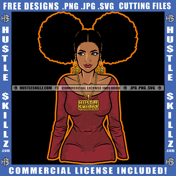 African American Woman Curly Hair Melanin Nubian Girl Standing Design Element Black Girl Magic Ski Mask Gangster SVG JPG PNG Vector Clipart Cricut Cutting Files