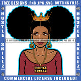 African American Curly Hair Woman Crown On Head Melanin Nubian Girl Head Design Element Black Girl Magic Ski Gangster SVG JPG PNG Vector Clipart Cricut Cutting Files