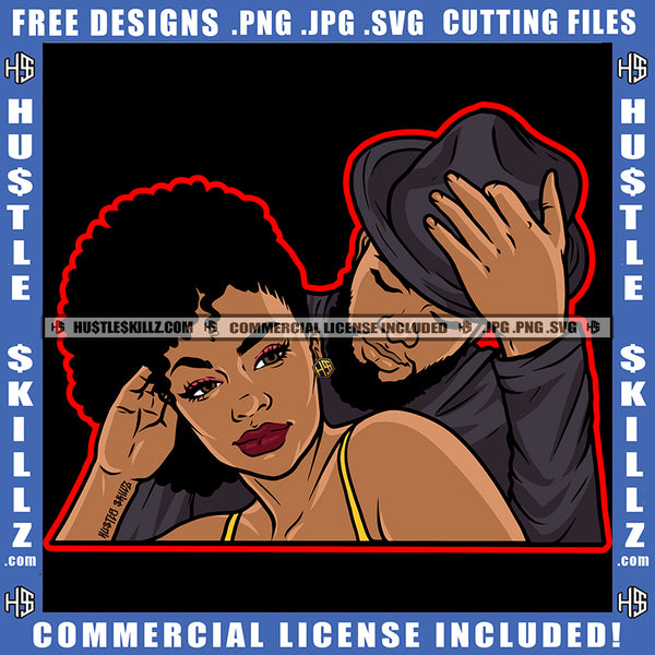 African American Couple Head Design Element Melanin Boy Wearing Hat Black Girl Curly Hair Magic Ski Mask Gangster SVG JPG PNG Vector Clipart Cricut Cutting Files